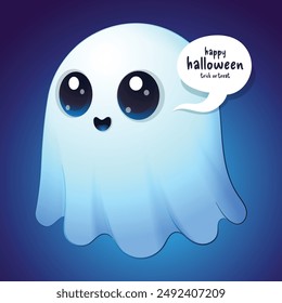 Flying Cartoon Ghost Illustration Of Funny Monster Halloween Mascot Character Clipart