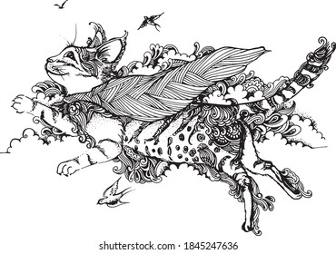 Fliegende Katze mit Umhang 