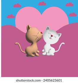 flying cat over another cat on a pink background