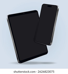 Flying cellphone and tablet pc mockup