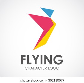 Flying character bird paper abstract vector logo design template freedom social business icon company identity symbol concept
