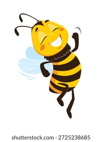 Fliegender fröhlicher Honigbienenwanzencharakter. Biene Tier glücklich Cartoon-Charakter, Garten Honig Biene Insekt lustig einzelne Vektor Maskottchen. Hummelkäfer süß glücklich lächelnden Charakter im Flug