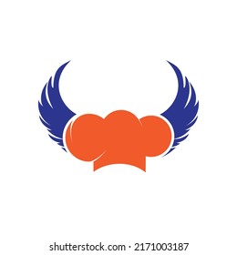 Flying chef vector logo design template. Chef hat with wings icon logo.	