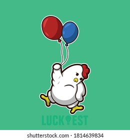 Flying Chicken with balloon flat cartoon style icon vector illustration logo template for many purpose.