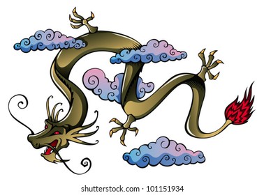 Flying Chinese dragon, symbol of 2012 year, vector illustration