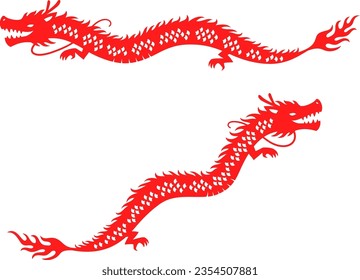 Ilustración de silueta de dragones rojos de estilo chino volador