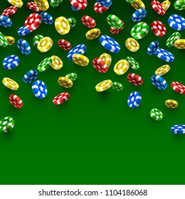 Flying Chips Casino on the green background. Vector illustration