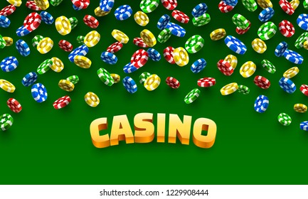 Flying Chips Casino on the green background. Vector illustration