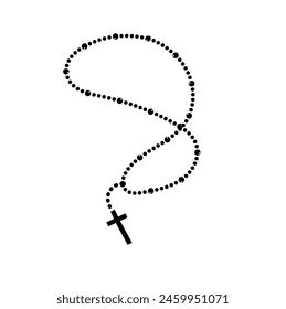 Flying Christian Rosary. Catholic Isolated Black Vector for Religious Decoration.