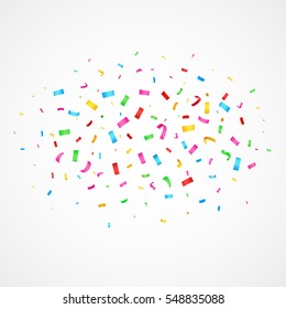 Flying christmas confetti, anniversary celebration, happy birthday party vector background.