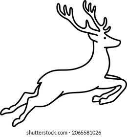 Flying Christmas deer. Vector outline illustration.