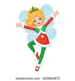 Flying Christmas fairy. Cartoon vector illustration