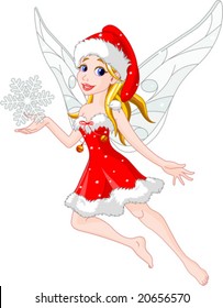 Flying Christmas Fairy Holding Snowflake