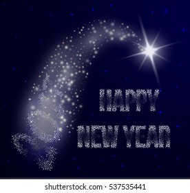 Flying Christmas Star with snowflakes and bright light 2017