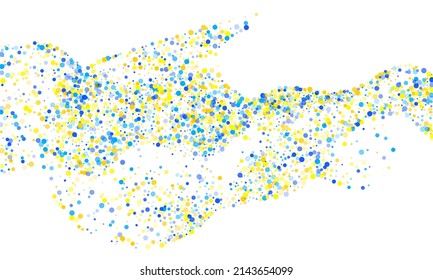 El círculo volador forma el fondo. Dispersión geométrica de elementos redondos azules y amarillos. Símbolos orbiculares frío fondo de la tarjeta vectorial. Fondo de los colores de la bandera ucraniana.