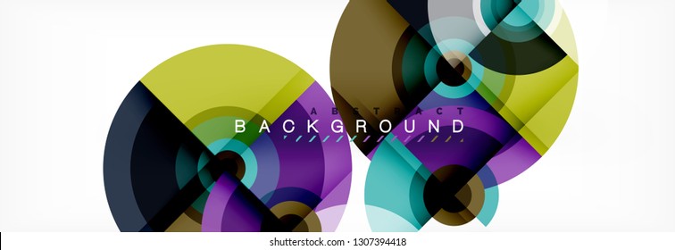 Flying circles geometric abstract background, vector