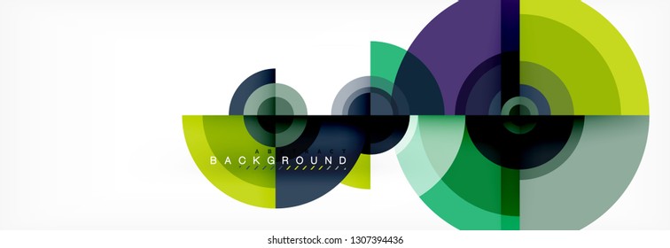 Flying circles geometric abstract background, vector