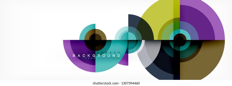 Flying circles geometric abstract background, vector