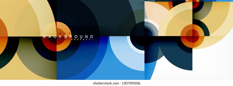 Flying circles geometric abstract background, vector