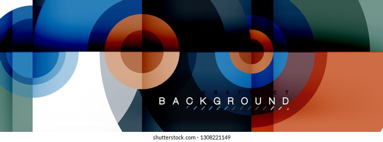 Flying circles geometric abstract background, vector