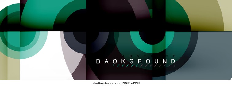 Flying circles geometric abstract background, vector