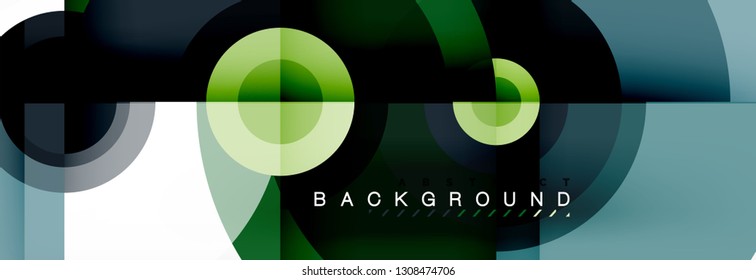 Flying circles geometric abstract background, vector