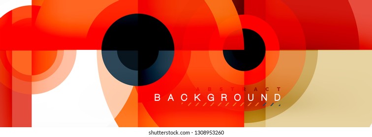 Flying circles geometric abstract background, vector