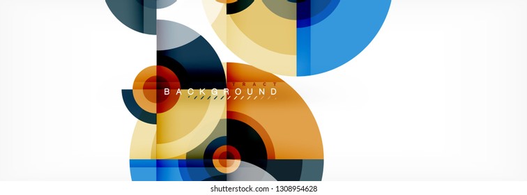 Flying circles geometric abstract background, vector
