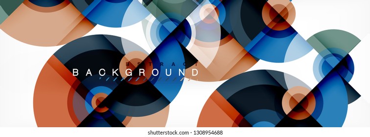 Flying circles geometric abstract background, vector