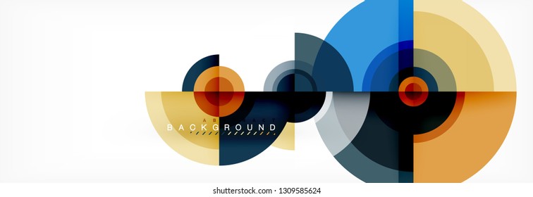 Flying circles geometric abstract background, vector
