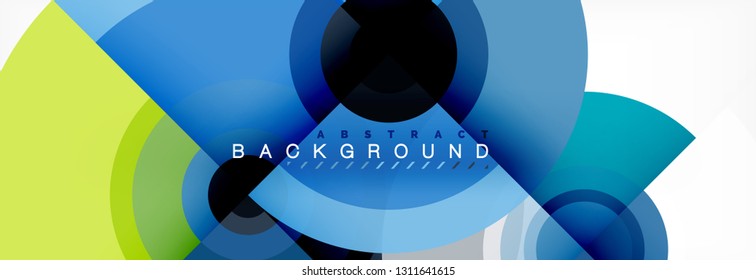 Flying circles geometric abstract background, vector