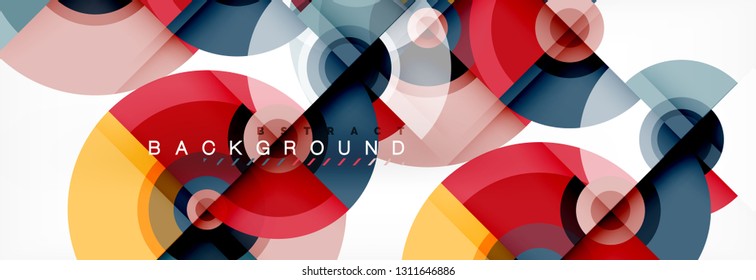 Flying circles geometric abstract background, vector