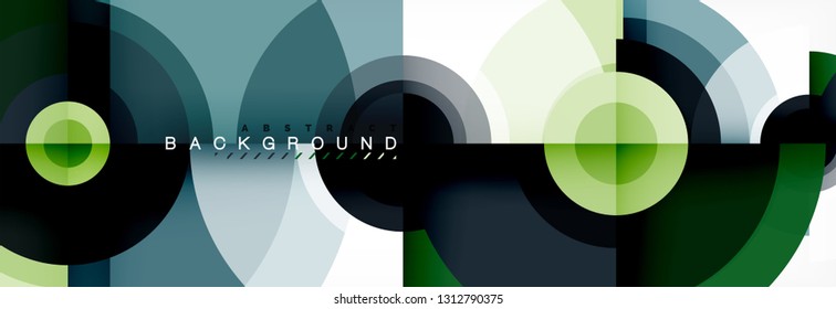 Flying circles geometric abstract background, vector