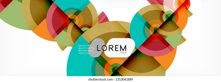 Flying circles geometric abstract background, vector
