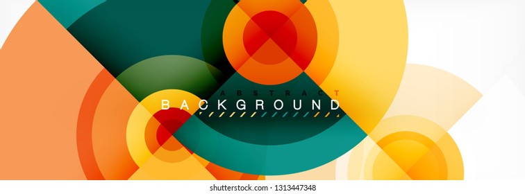 Flying circles geometric abstract background, vector