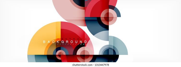Flying circles geometric abstract background, vector