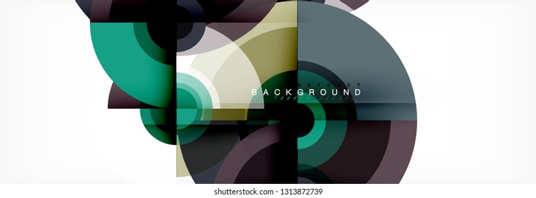 Flying circles geometric abstract background, vector