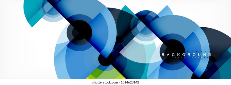 Flying circles geometric abstract background, vector