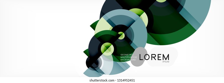 Flying circles geometric abstract background, vector