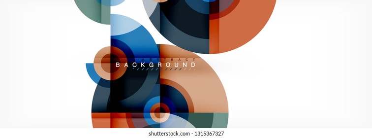 Flying circles geometric abstract background, vector