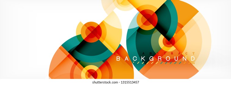 Flying circles geometric abstract background, vector