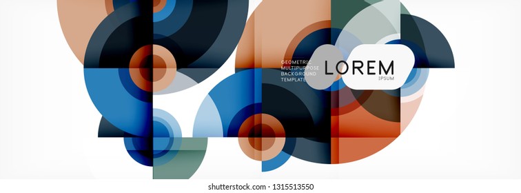 Flying circles geometric abstract background, vector