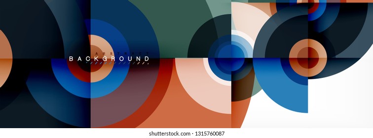 Flying circles geometric abstract background, vector