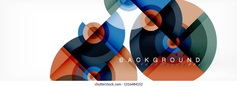 Flying circles geometric abstract background, vector