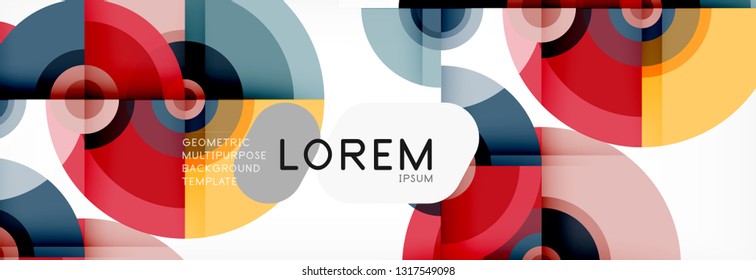 Flying circles geometric abstract background, vector