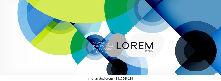 Flying circles geometric abstract background, vector