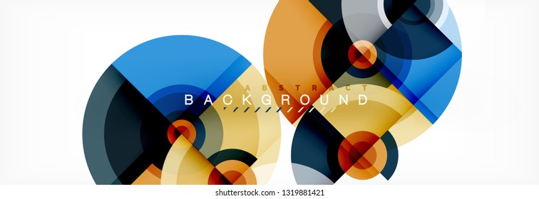 Flying circles geometric abstract background, vector