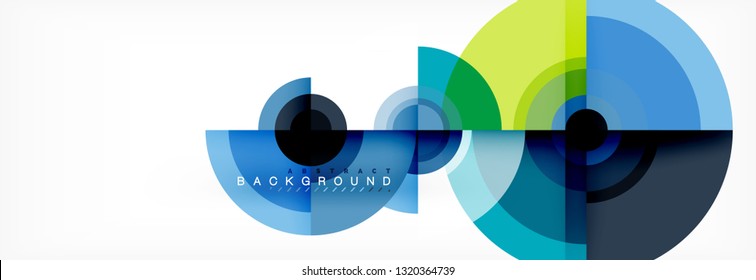 Flying circles geometric abstract background, vector