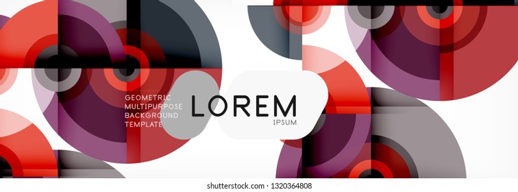 Flying circles geometric abstract background, vector