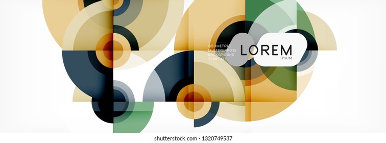 Flying circles geometric abstract background, vector